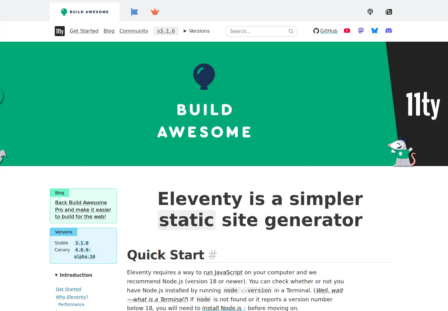 Screenshot of 11ty.io