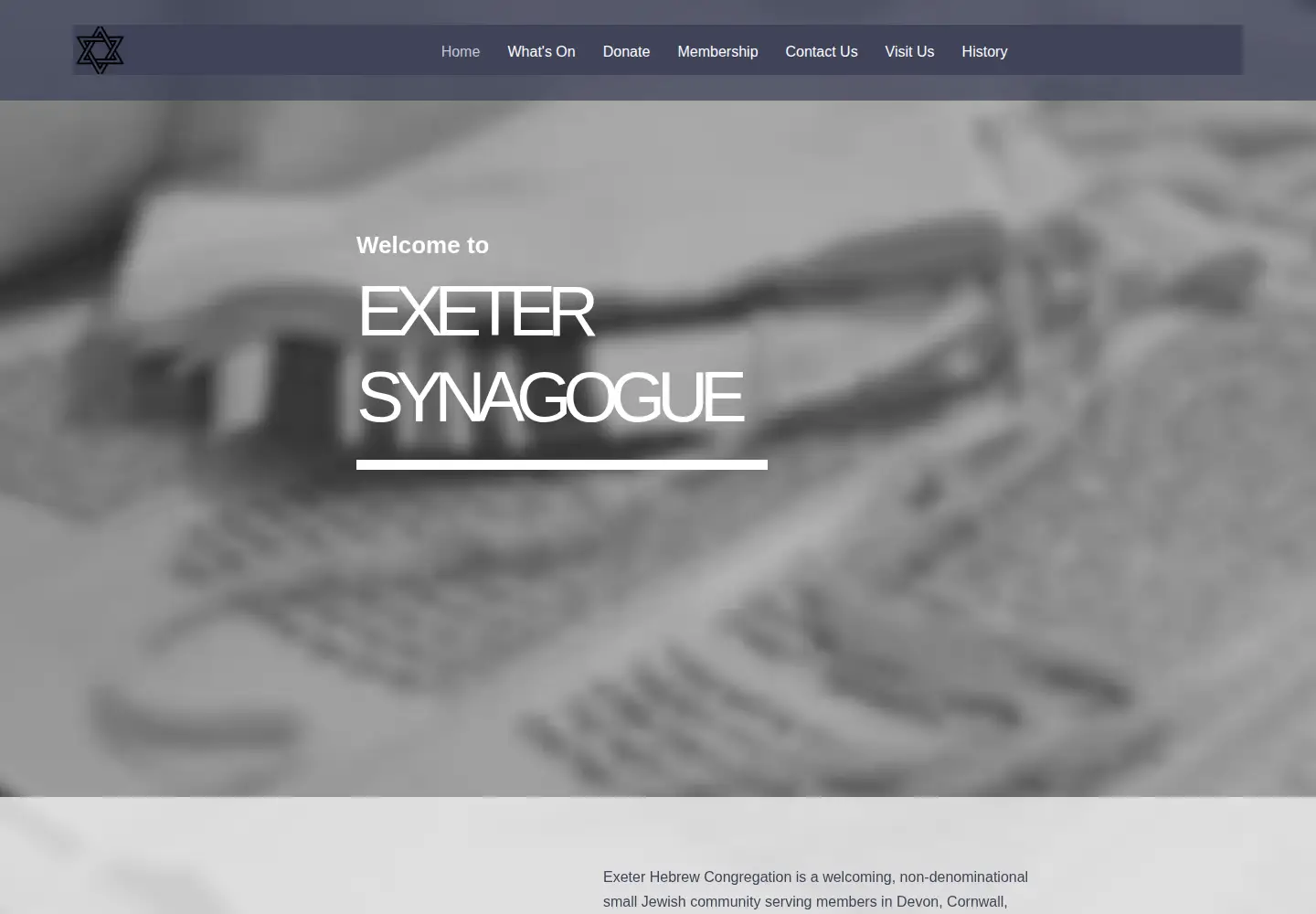 Captured homepage of exetersynagogue.org.uk in the current scan