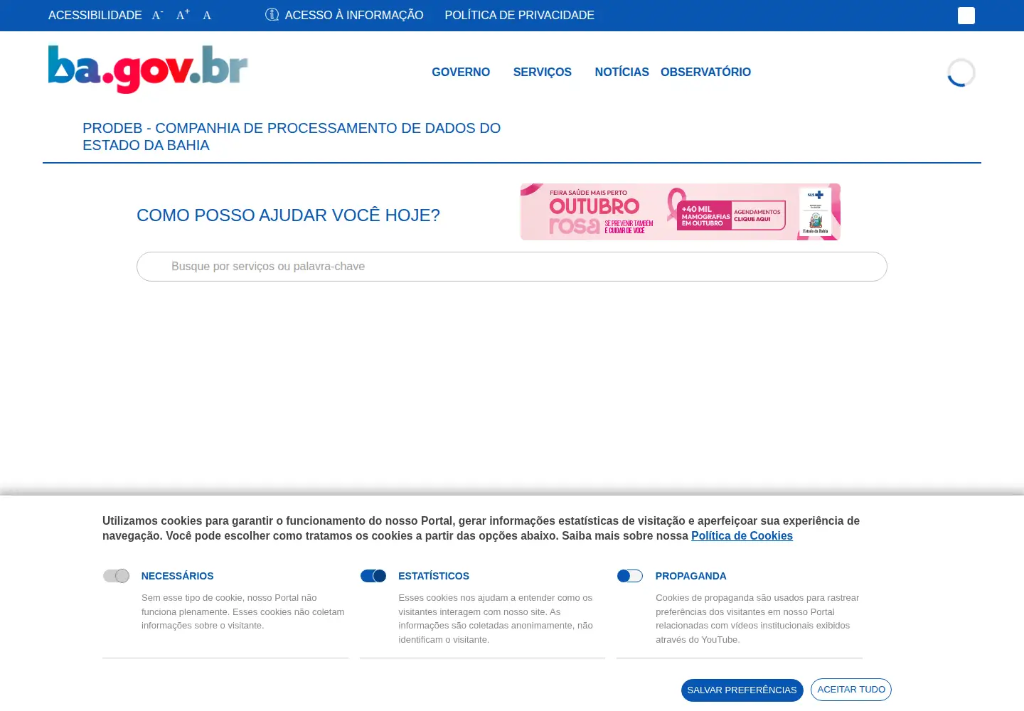 Screenshot of prodeb.ba.gov.br