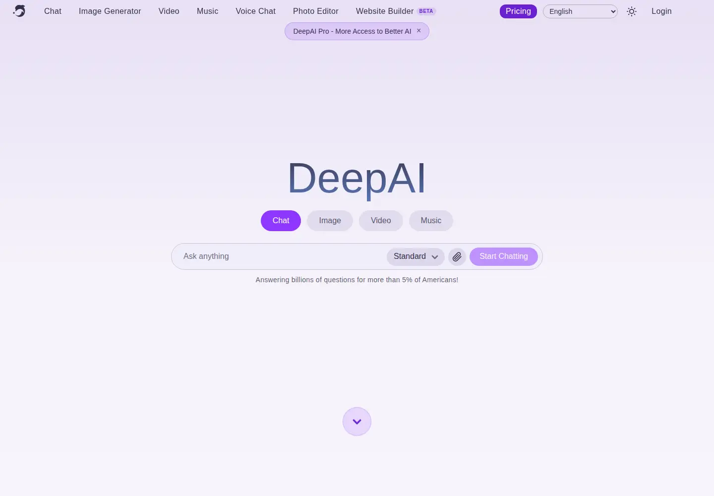 Screenshot of deepai.org