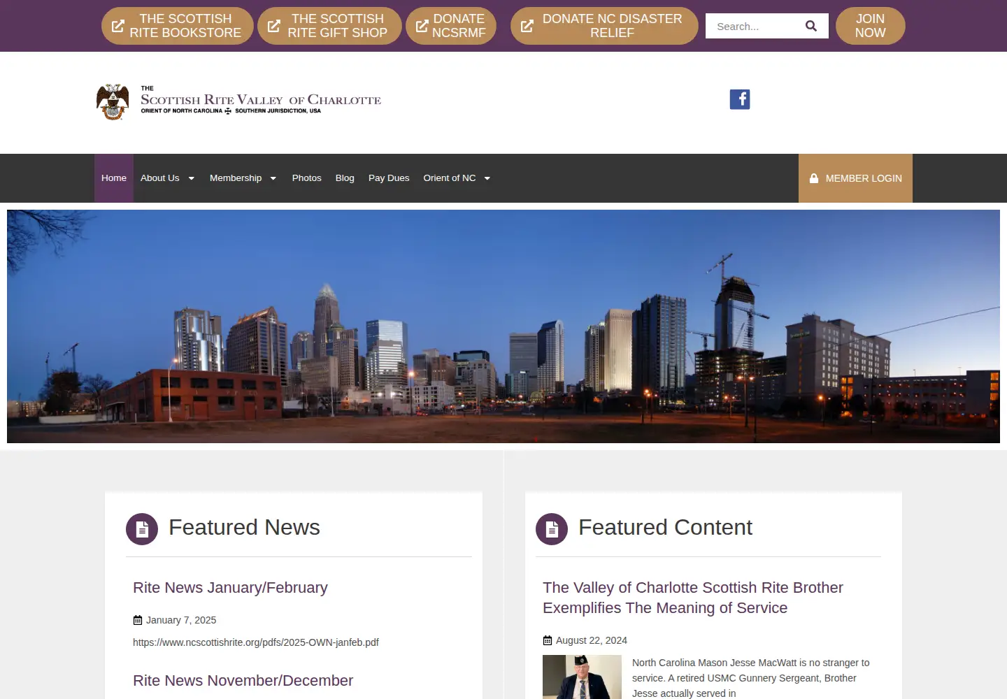 Captured homepage of charlottescottishrite.com in the current scan