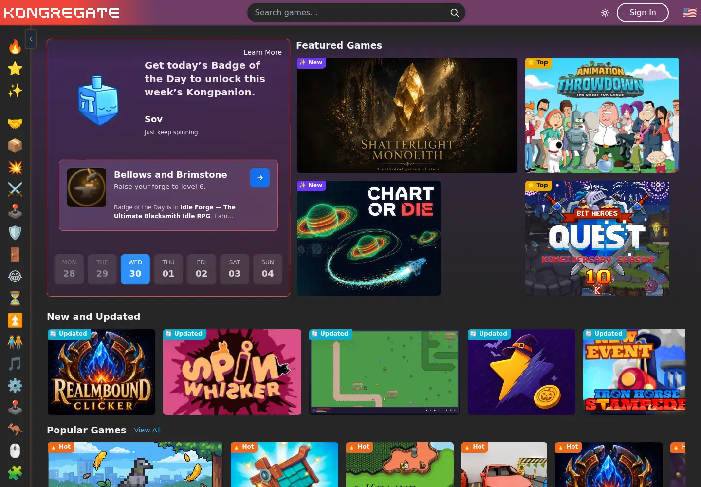 Screenshot of kongregate.com