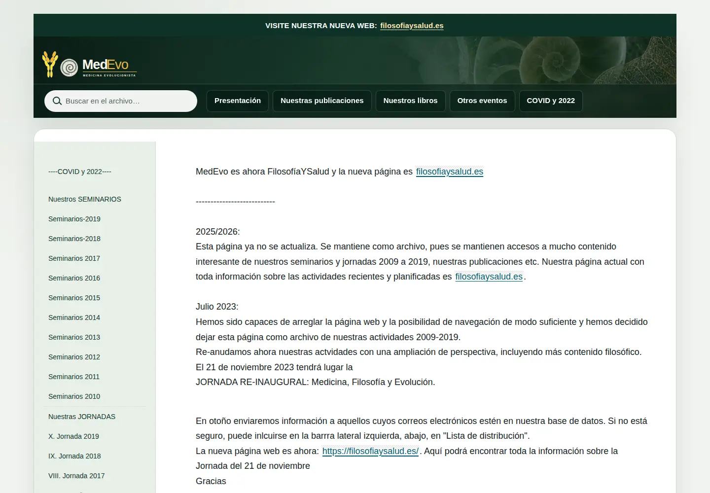 Captured homepage of medicinayevolucion.com in the current scan