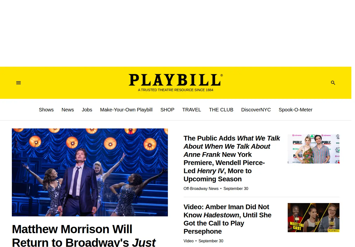 Screenshot of playbill.com
