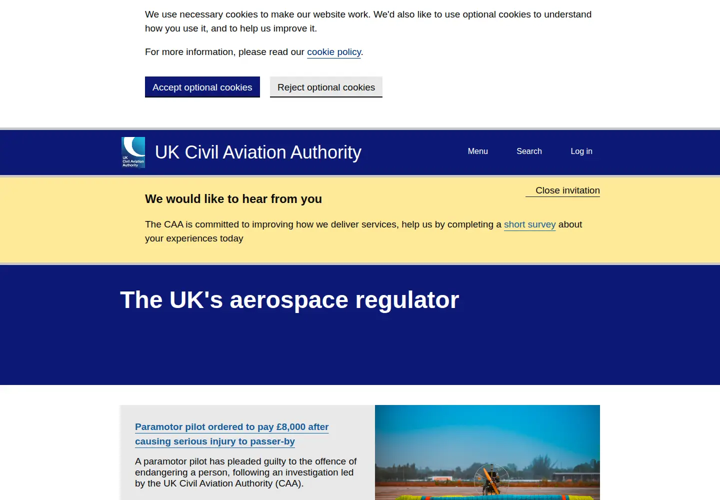 Screenshot of caa.co.uk