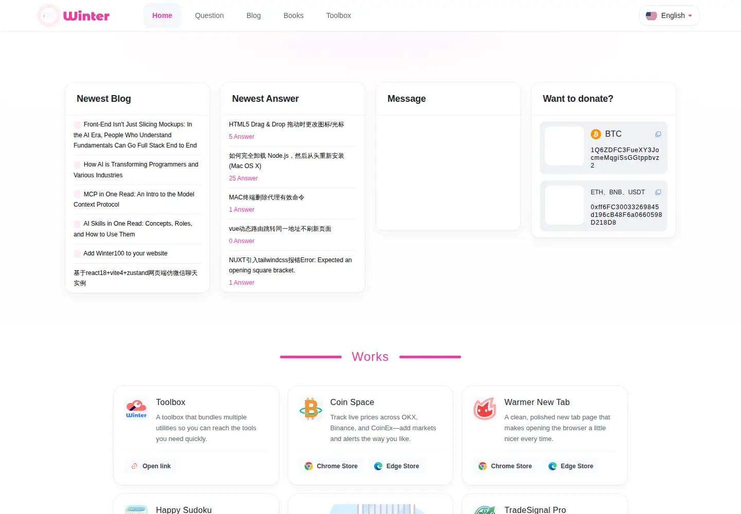 Screenshot of winter100.com