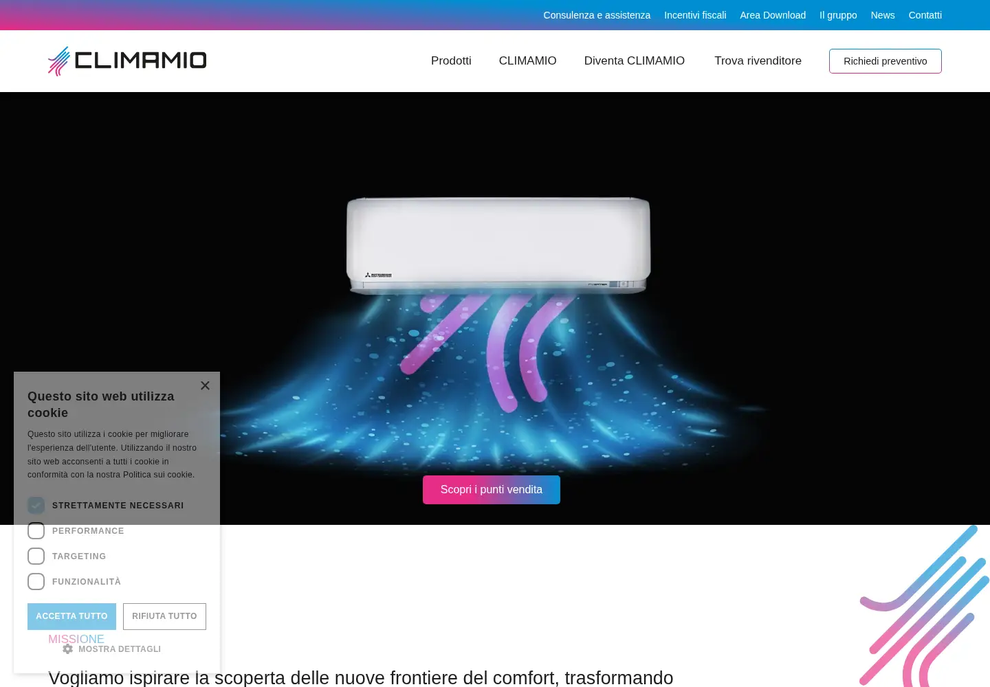 Captured homepage of climamio.it in the current scan