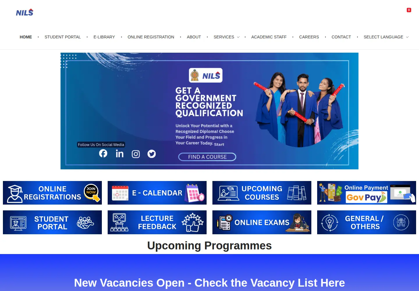 Screenshot of nils.gov.lk