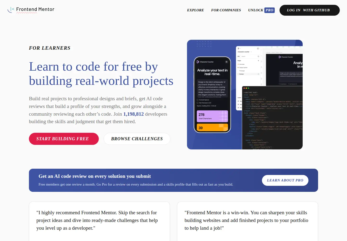 Screenshot of frontendmentor.io