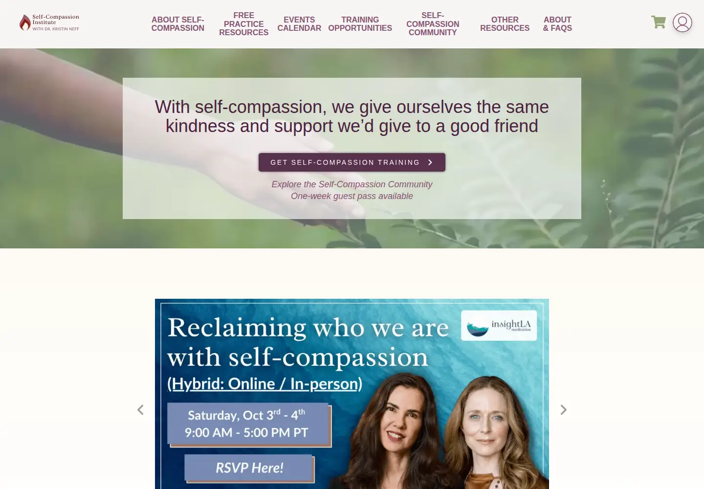 Captured homepage of self-compassion.org in the current scan