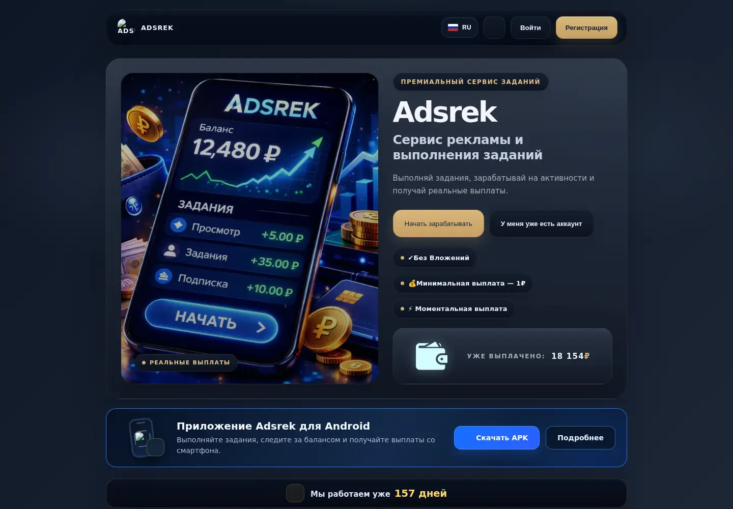 Captured homepage of adsrek.com in the current scan