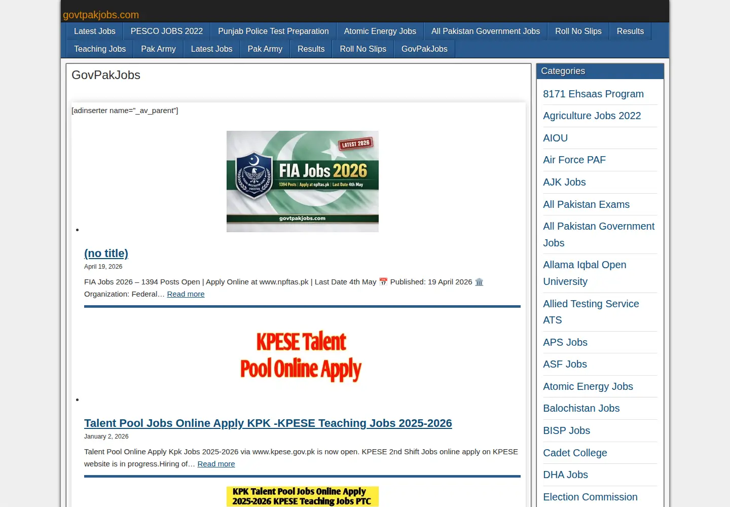 Screenshot of govtpakjobs.com