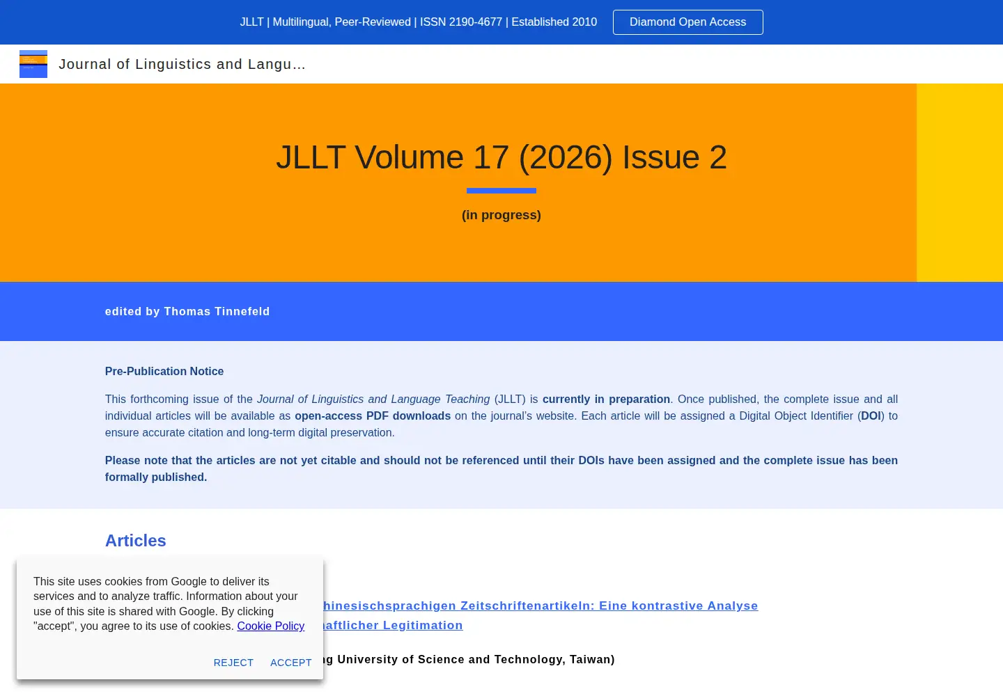 Captured homepage of journaloflinguisticsandlanguageteaching.com in the current scan