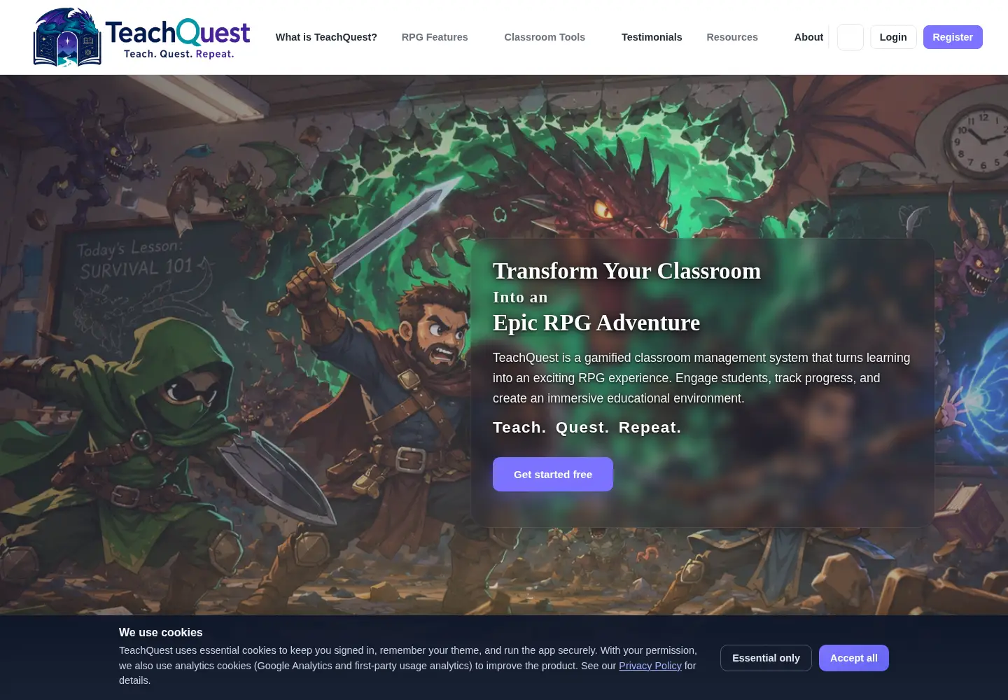 Captured homepage of teach-quest.com in the current scan