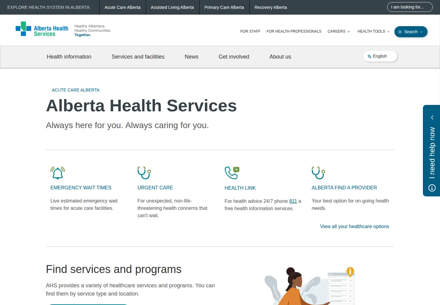 Screenshot of albertahealthservices.ca