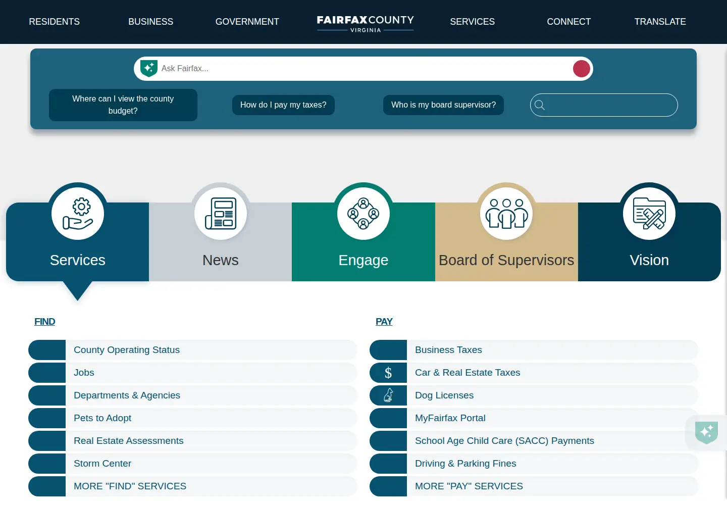 Screenshot of fairfaxcounty.gov