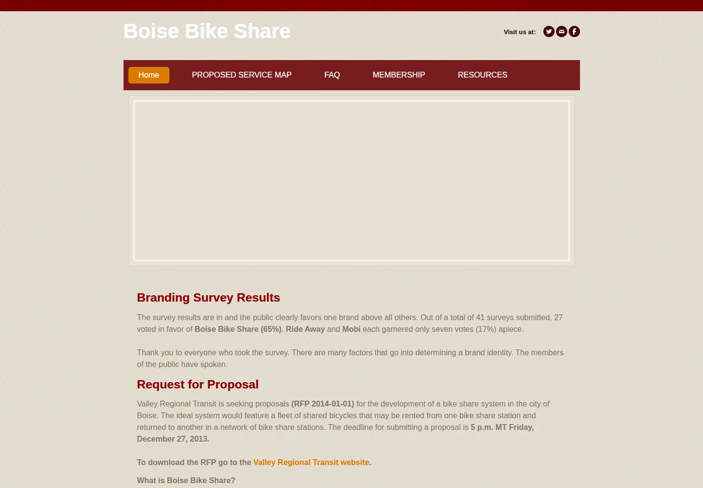 Captured homepage of boisebikeshare.org in the current scan