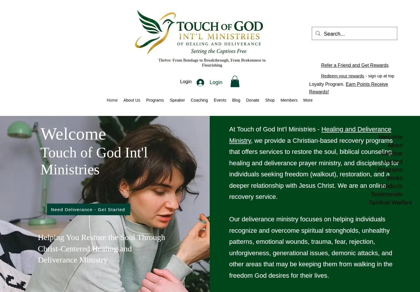 Captured homepage of touchofgod.org in the current scan