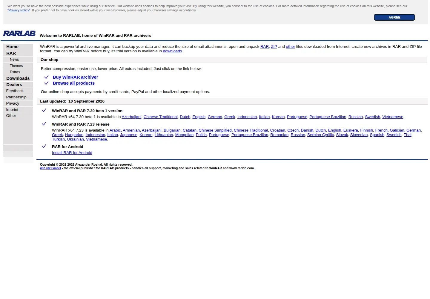 Screenshot of rarlab.com