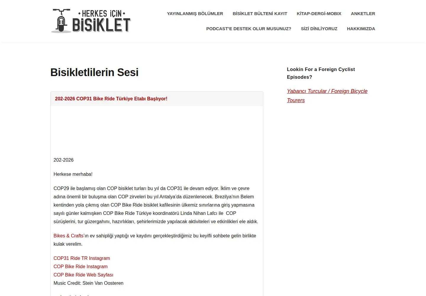 Captured homepage of herkesicinbisikletpodcast.com in the current scan