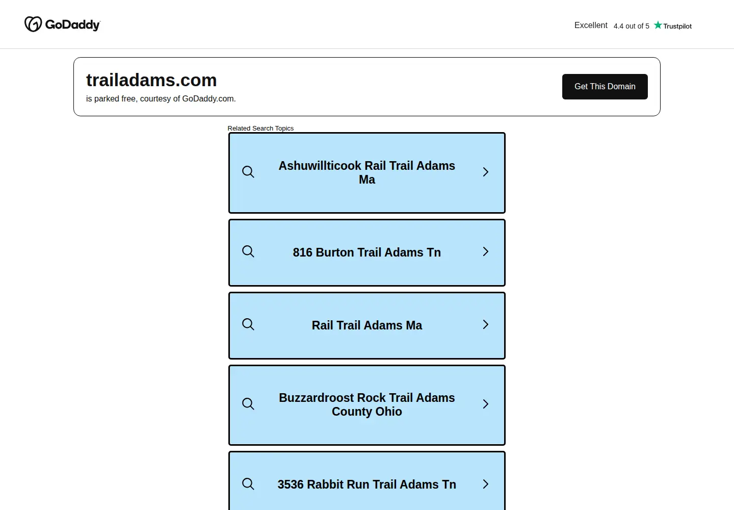 Captured homepage of trailadams.com in the current scan