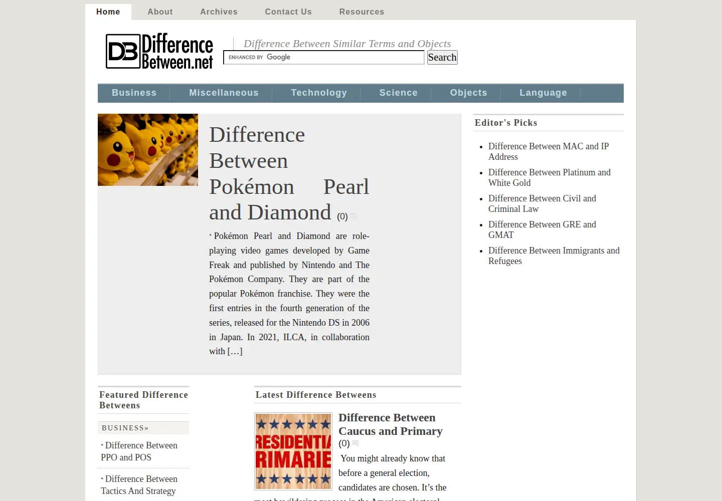 Screenshot of differencebetween.net
