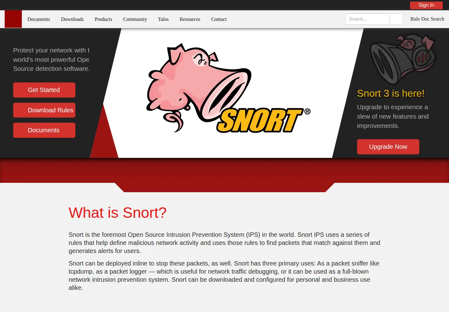 Screenshot of snort.org