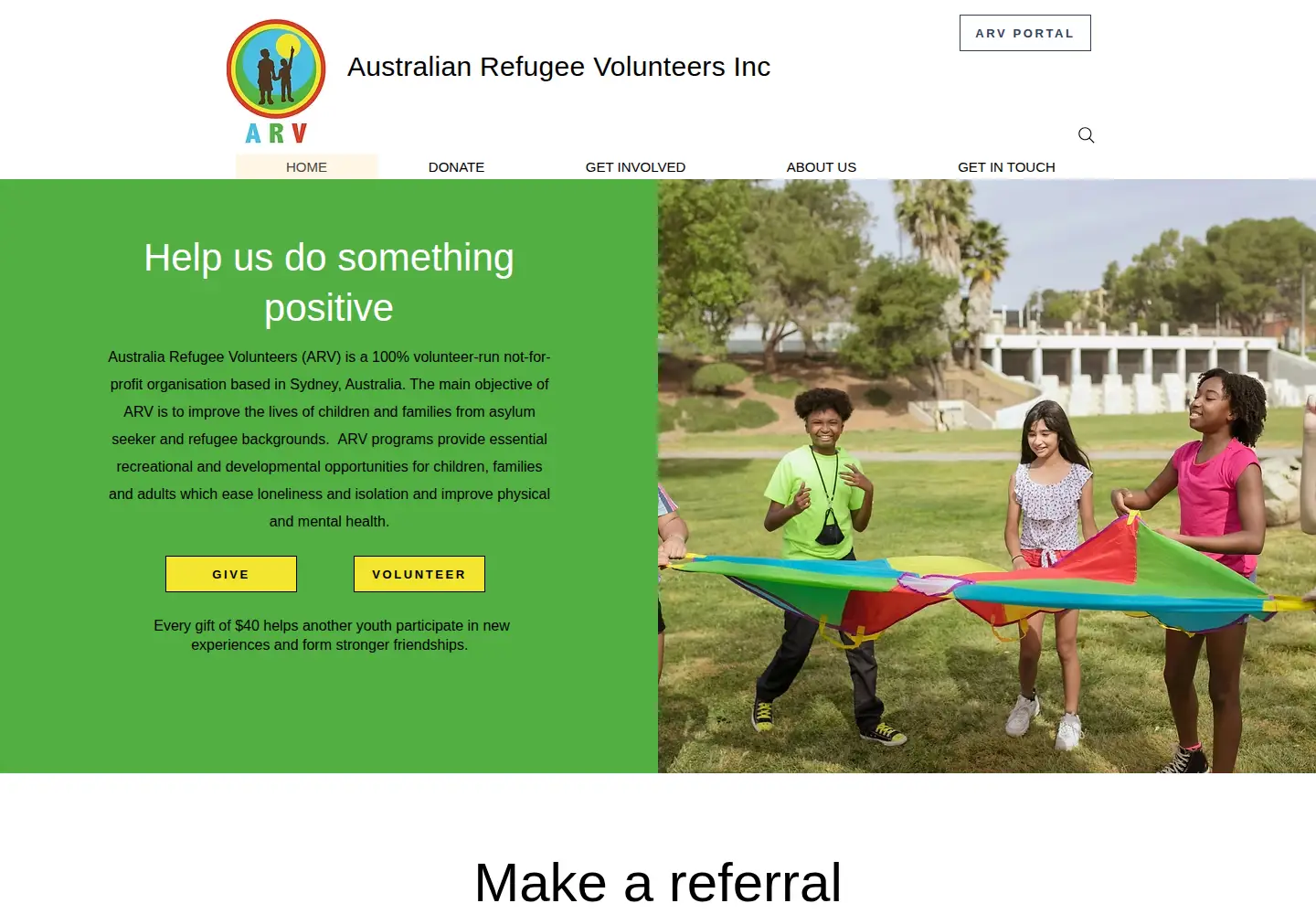 Screenshot of arvolunteers.org