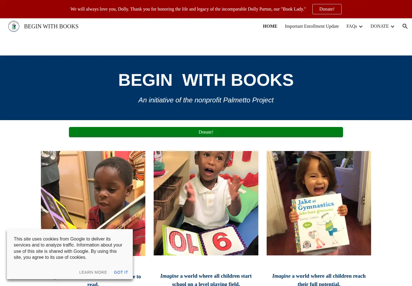 Captured homepage of beginwithbooks.org in the current scan