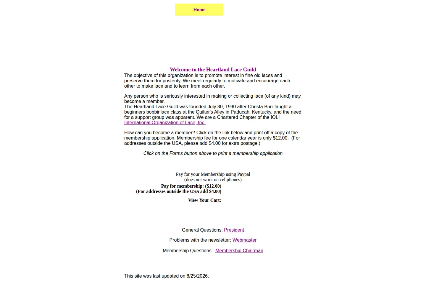 Captured homepage of hlglace.org in the current scan