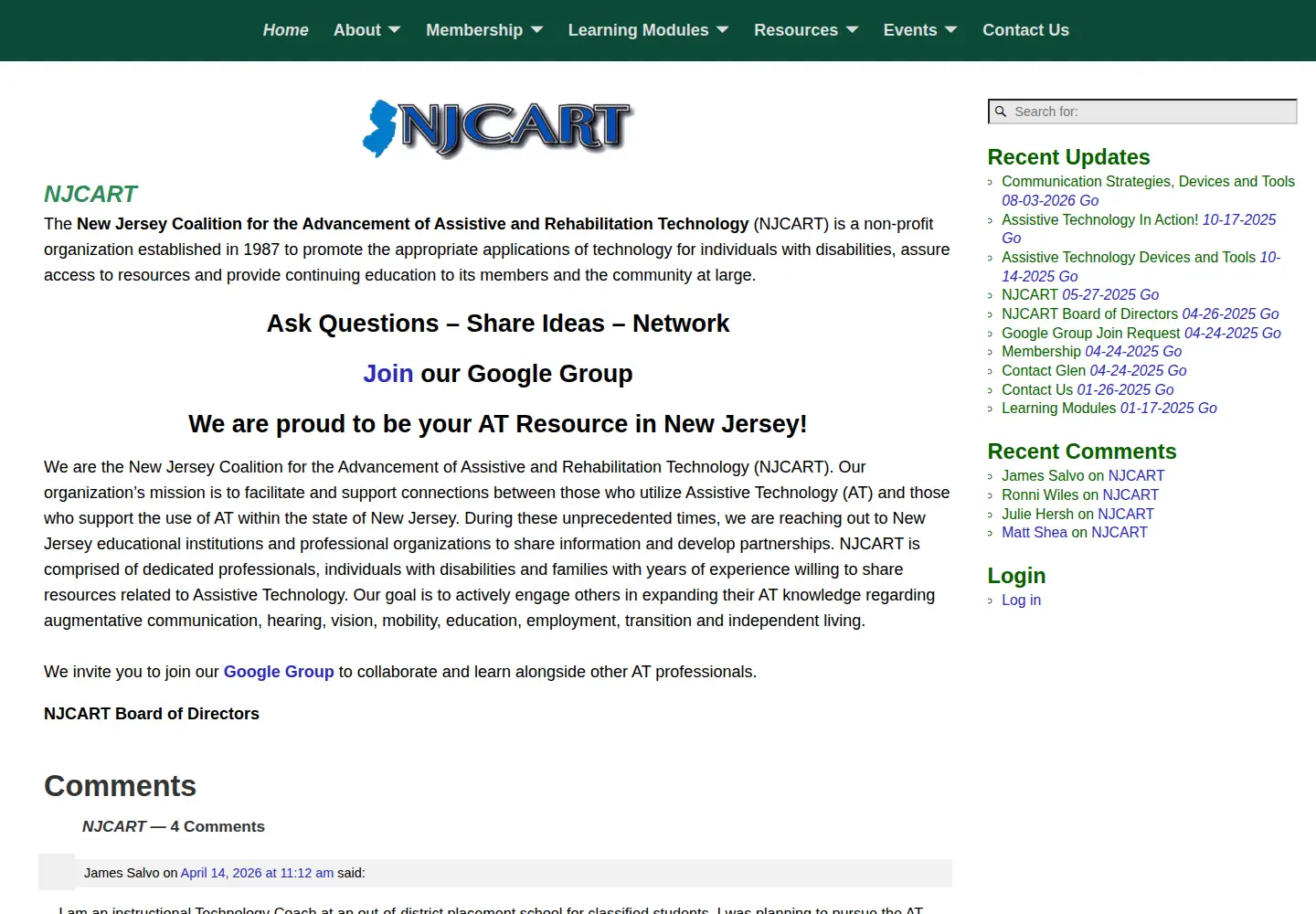 Captured homepage of njcart.org in the current scan
