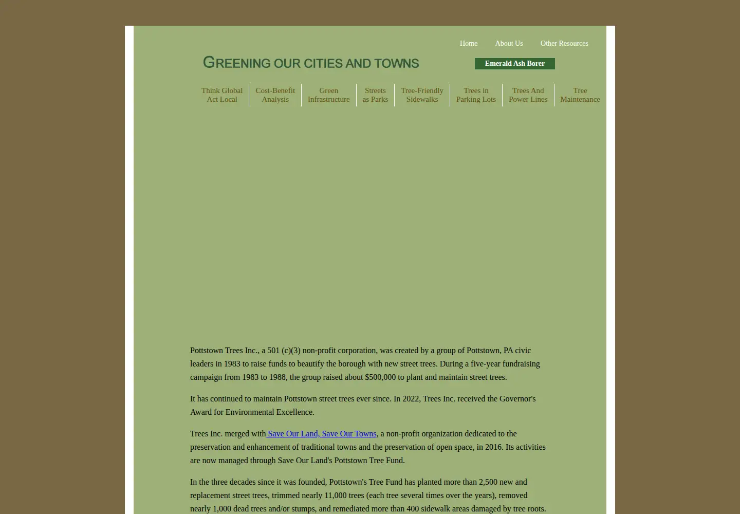 Captured homepage of pottstowntrees.org in the current scan
