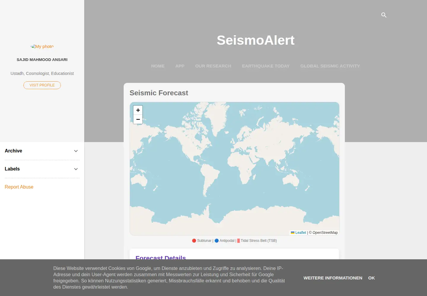 Screenshot of seismoalert.org