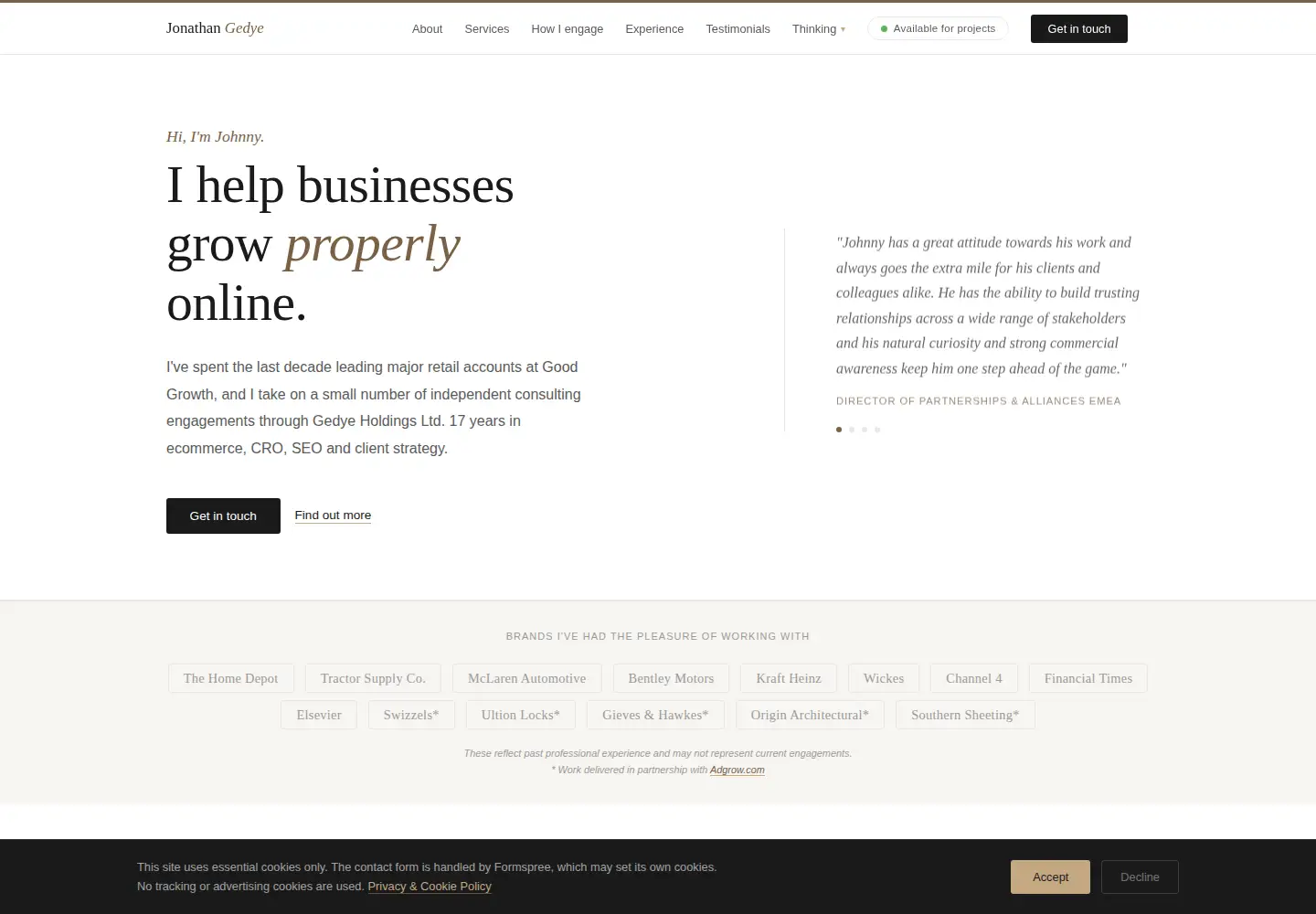 Captured homepage of jonathangedye.com in the current scan