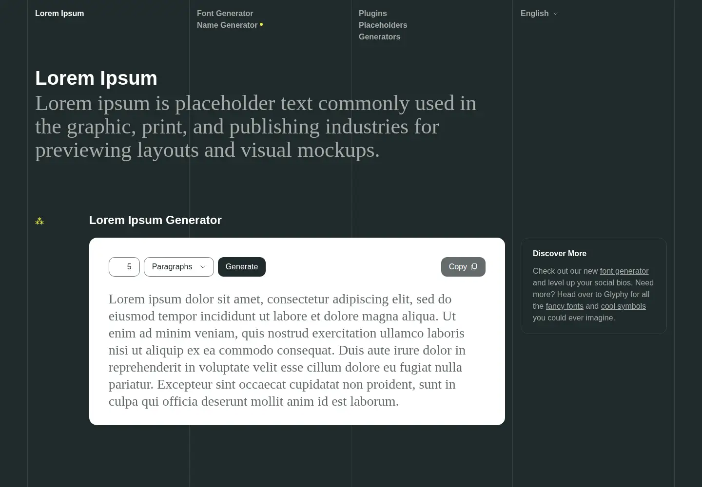 Screenshot of loremipsum.io