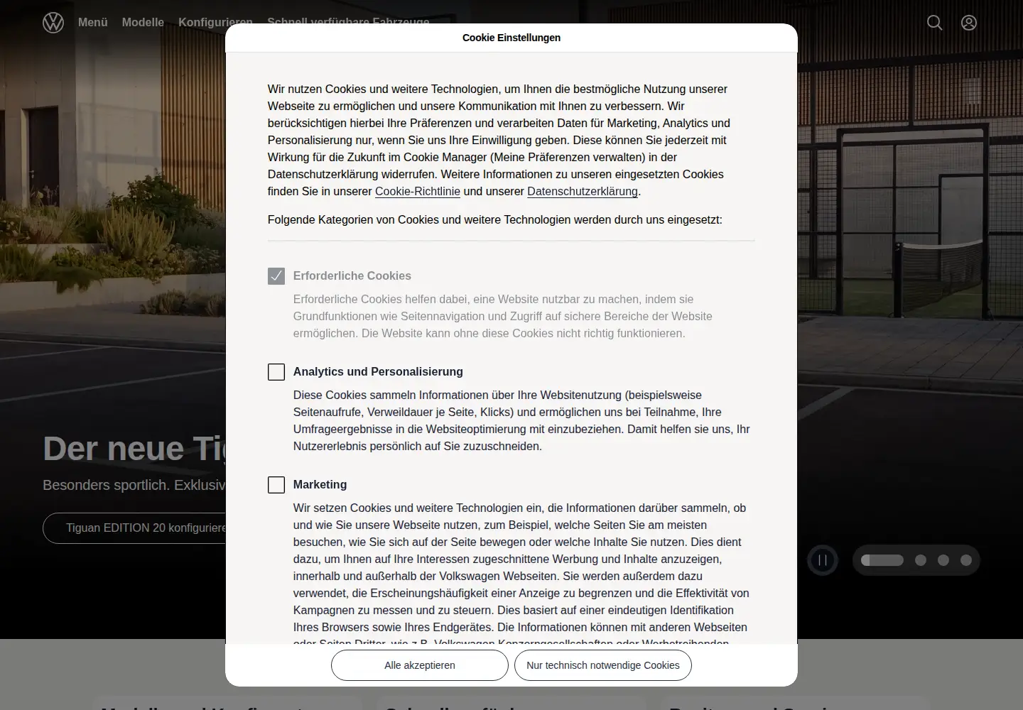Screenshot of volkswagen.de