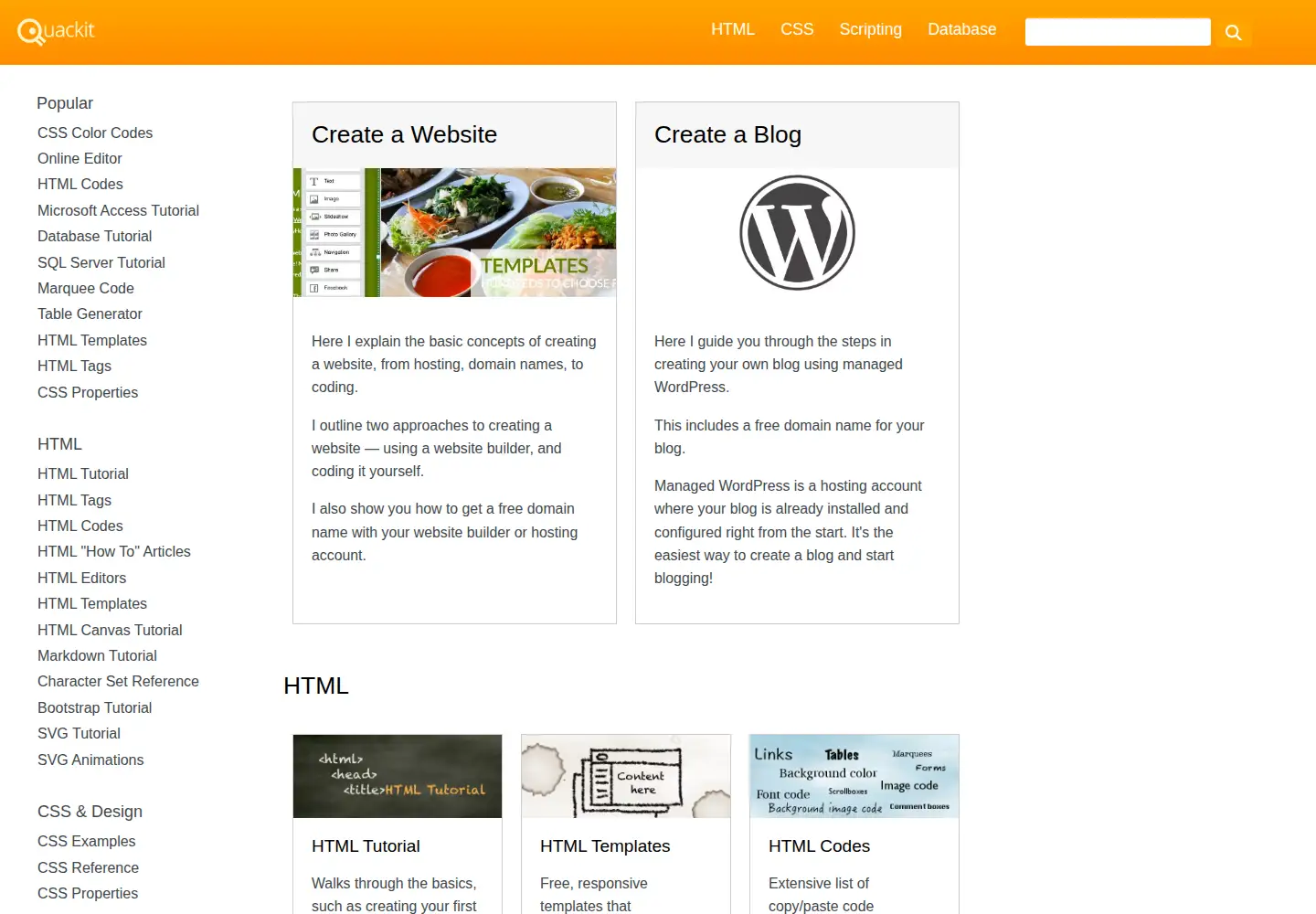 Screenshot of quackit.com