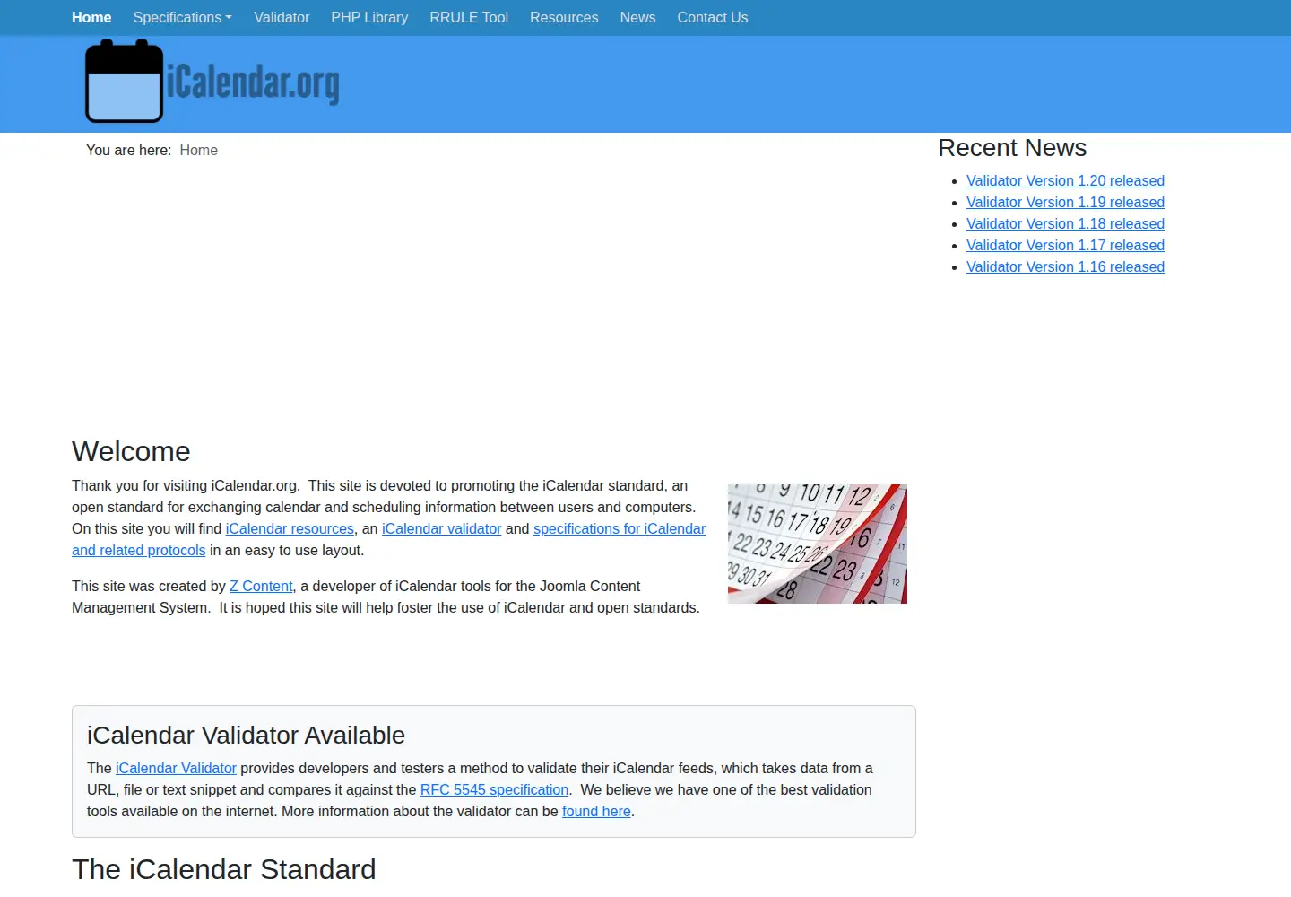 Screenshot of icalendar.org