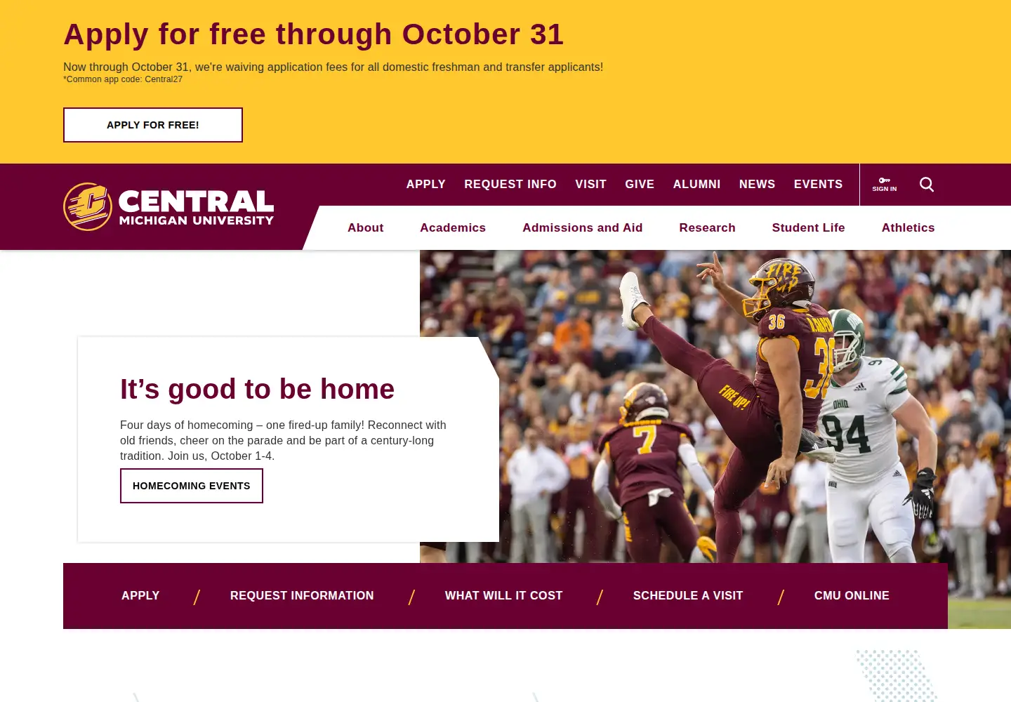 Screenshot of cmich.edu