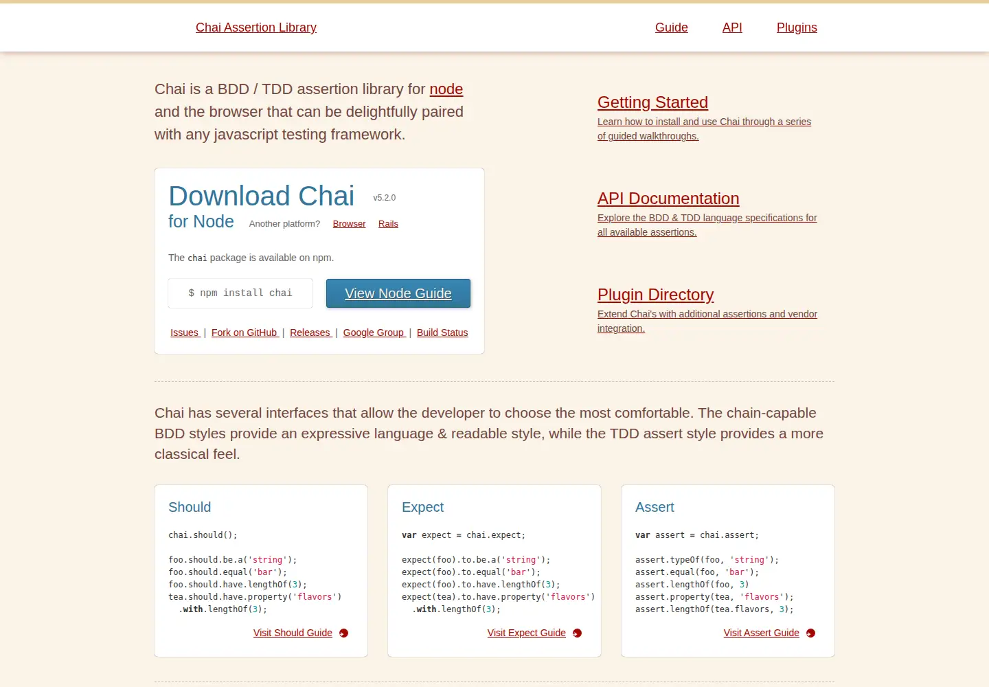 Screenshot of chaijs.com