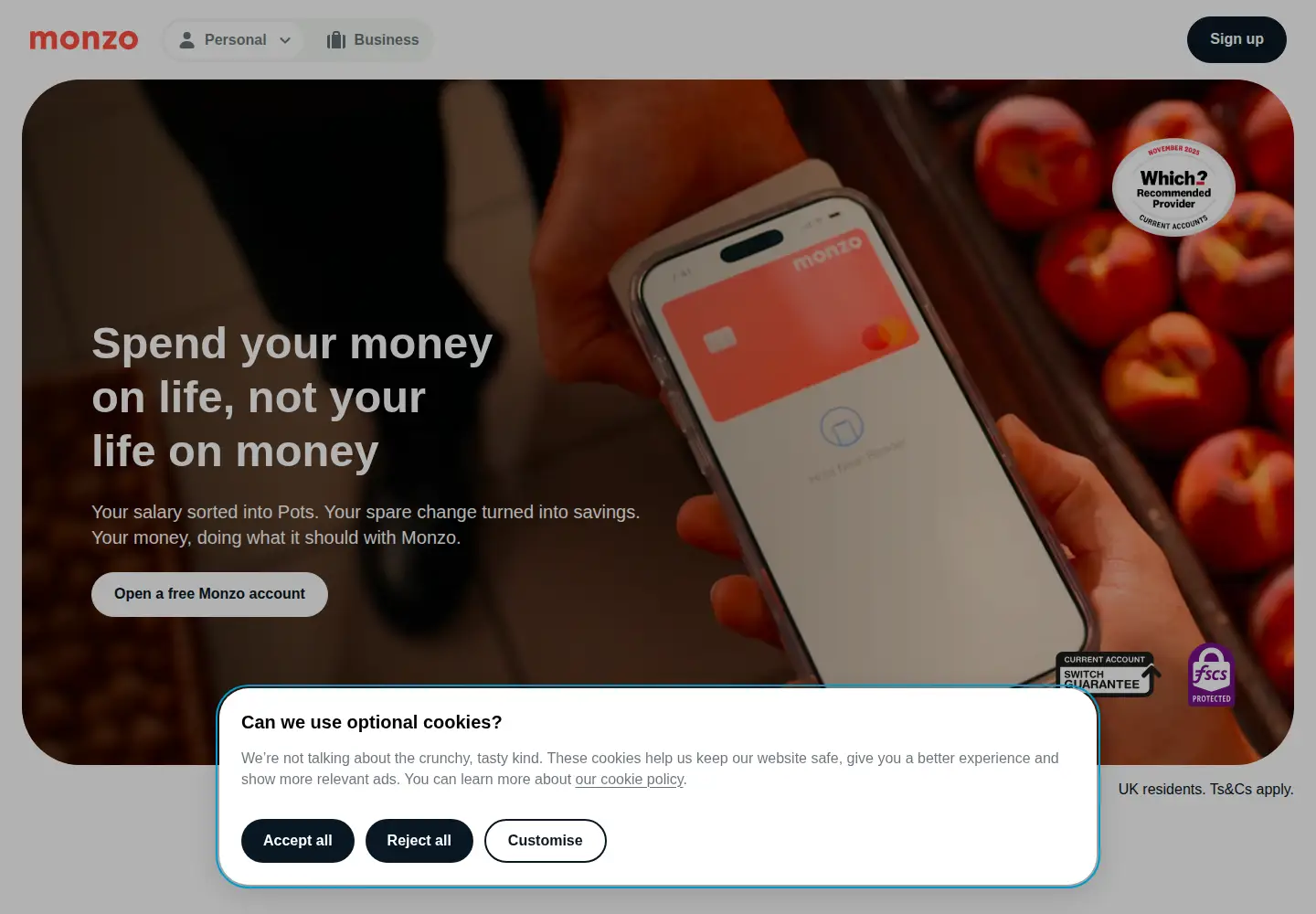 Screenshot of monzo.com