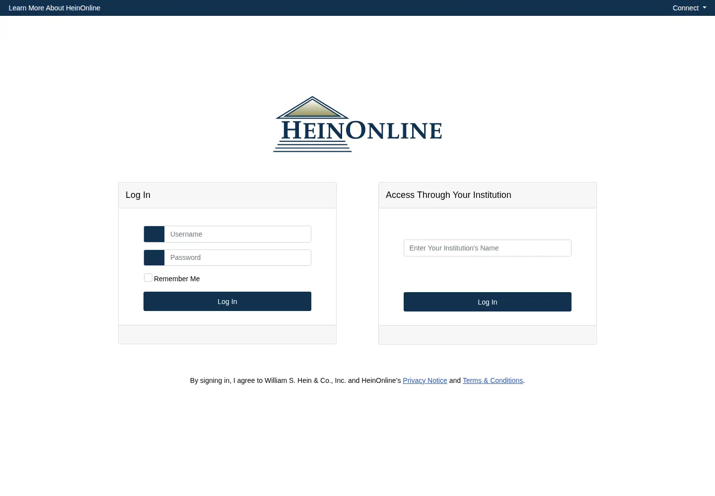 Captured homepage of heinonline.org in the current scan