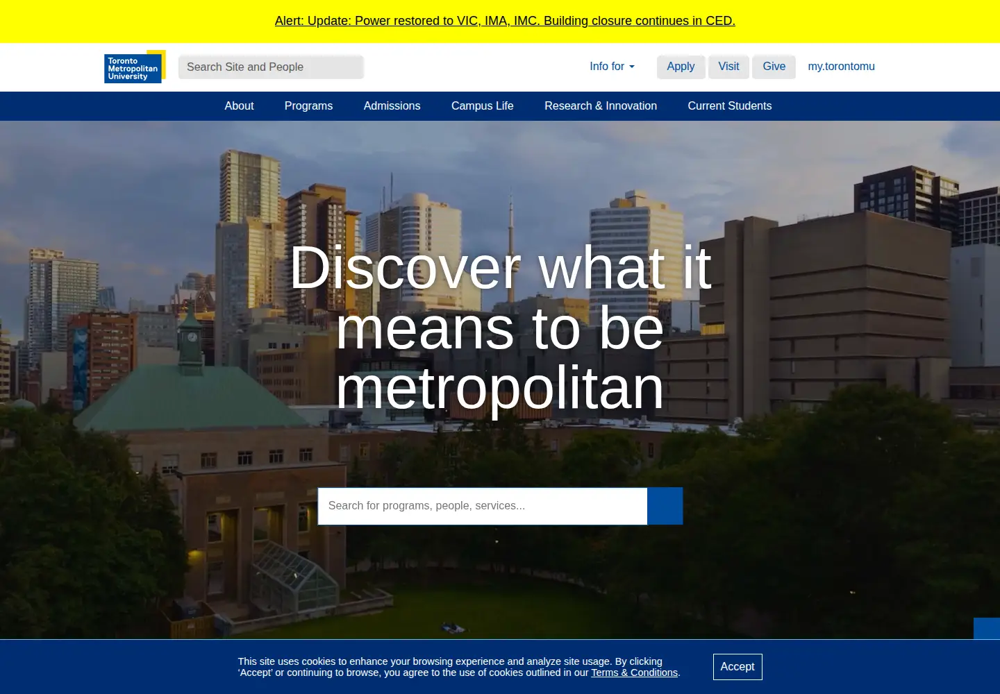 Screenshot of torontomu.ca