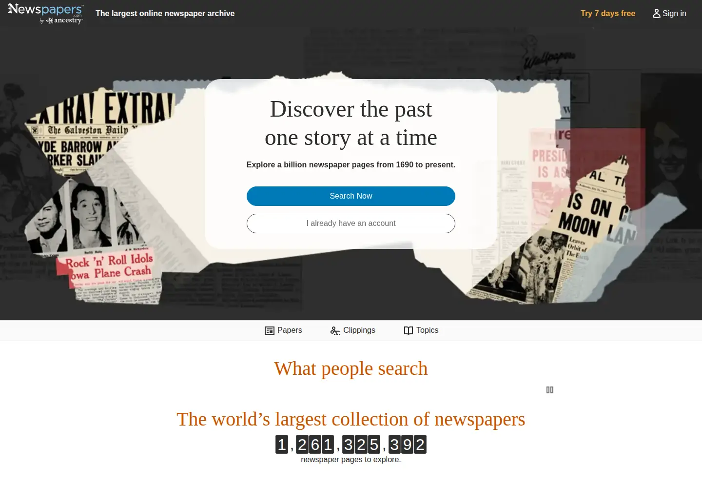 Screenshot of newspapers.com