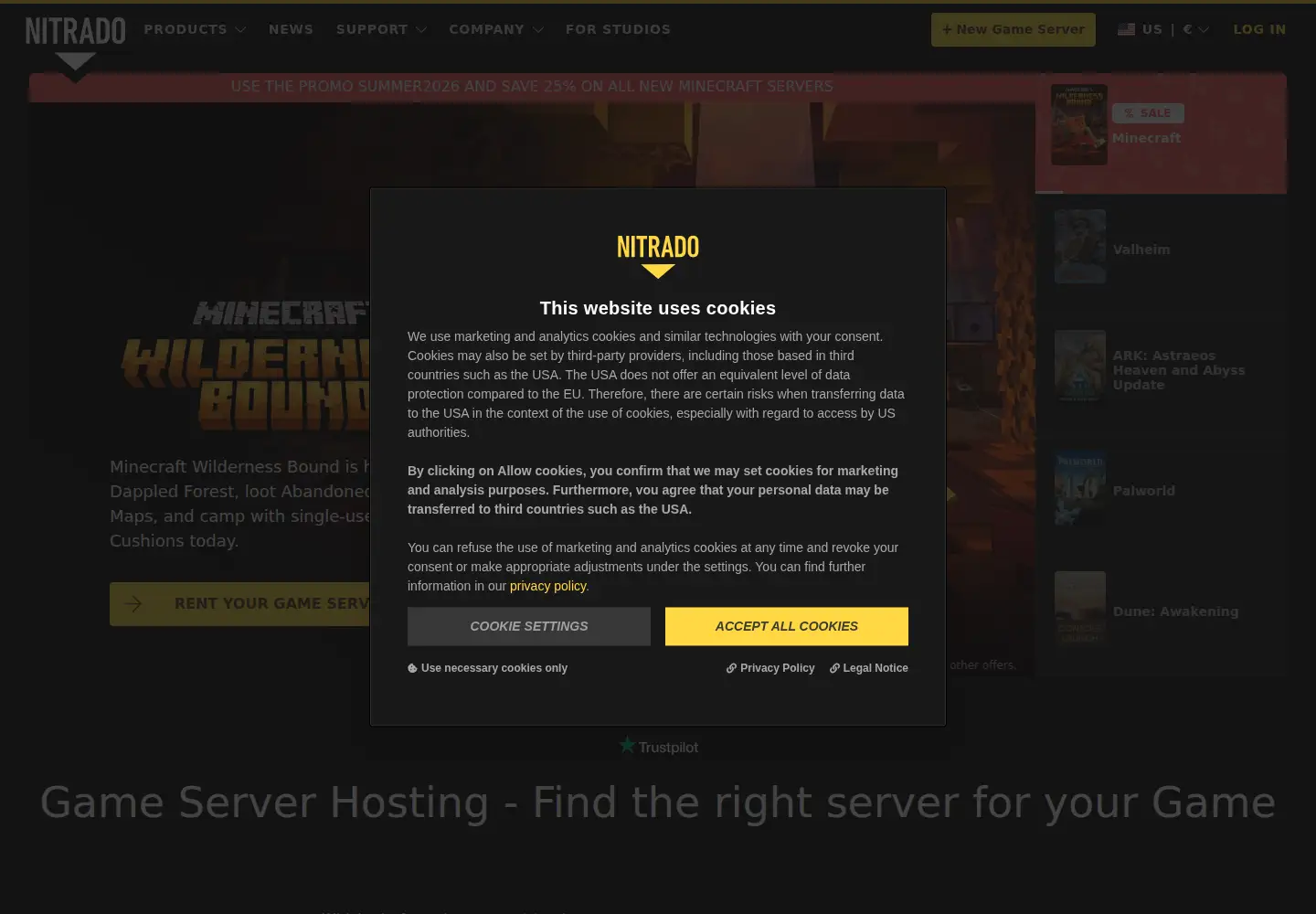 Screenshot of nitrado.net