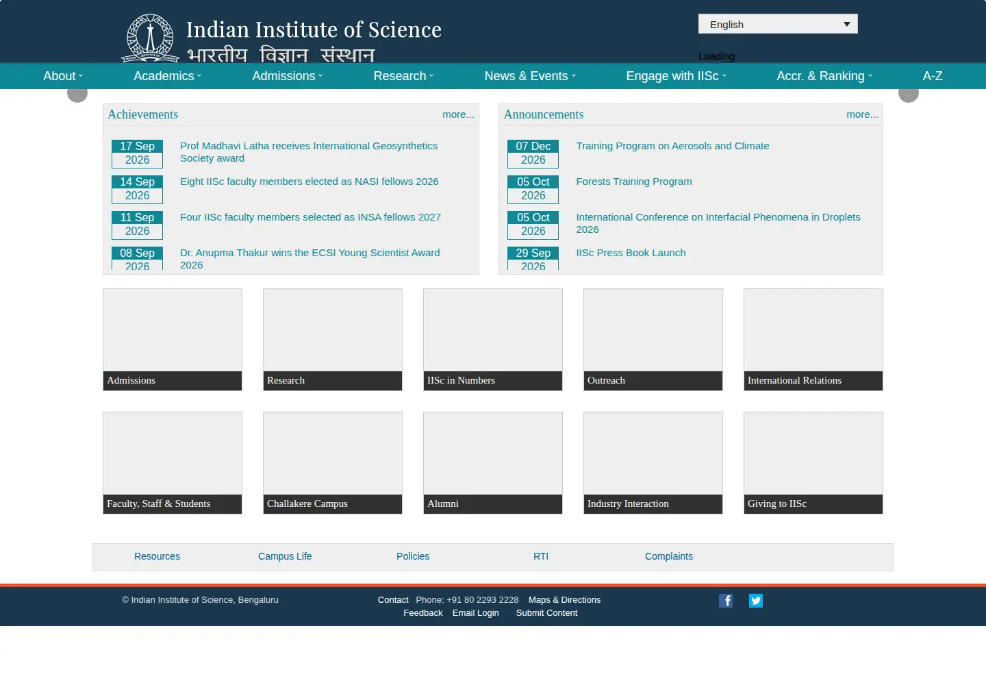 Screenshot of iisc.ac.in