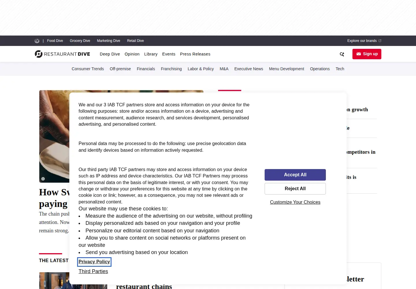 Screenshot of restaurantdive.com