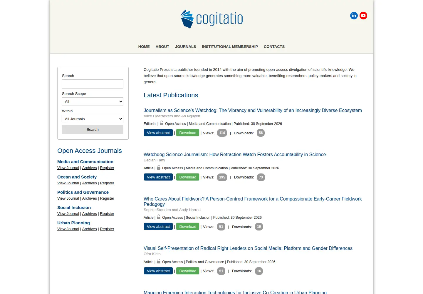 Screenshot of cogitatiopress.com