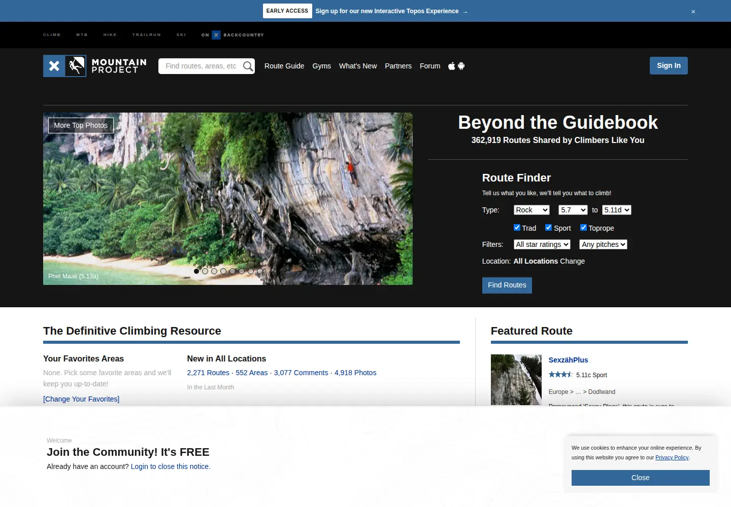Captured homepage of mountainproject.com in the current scan