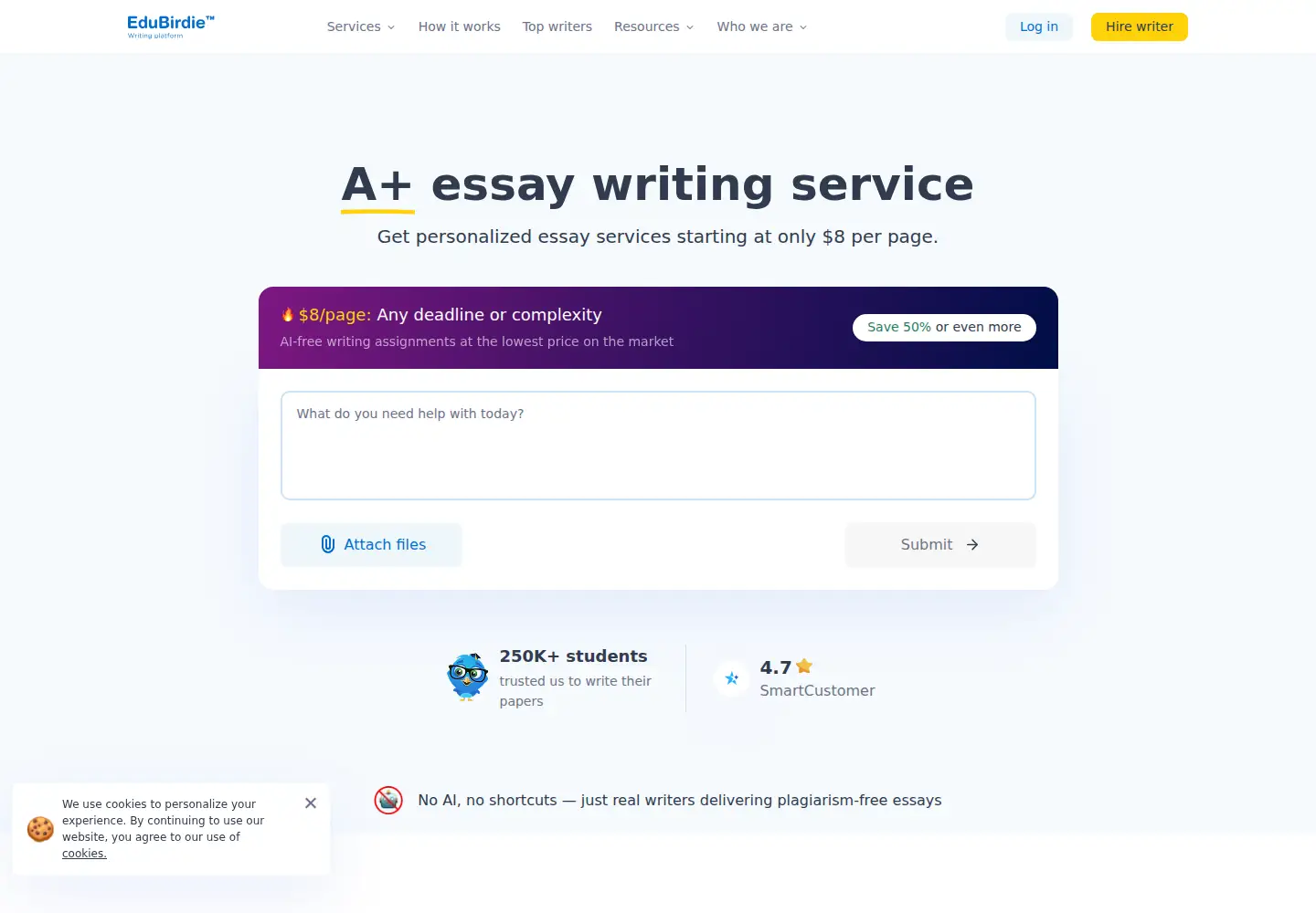 Screenshot of edubirdie.com